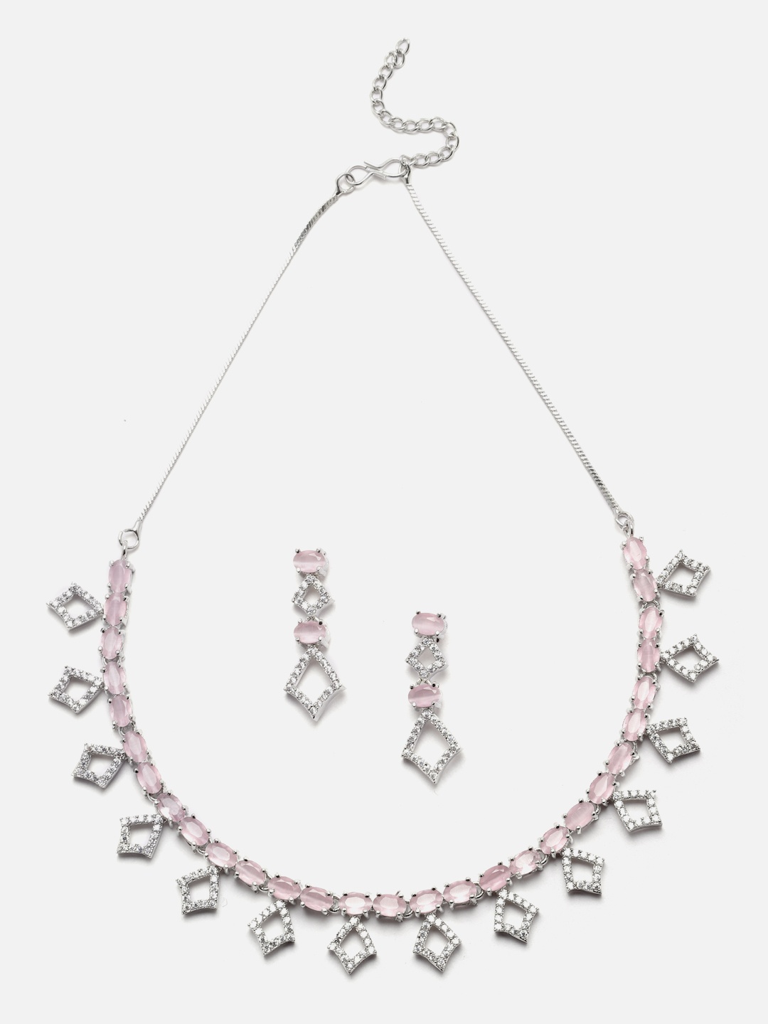 

Aazeen Rhodium-Plated AD-Studded Jewellery Set, Silver