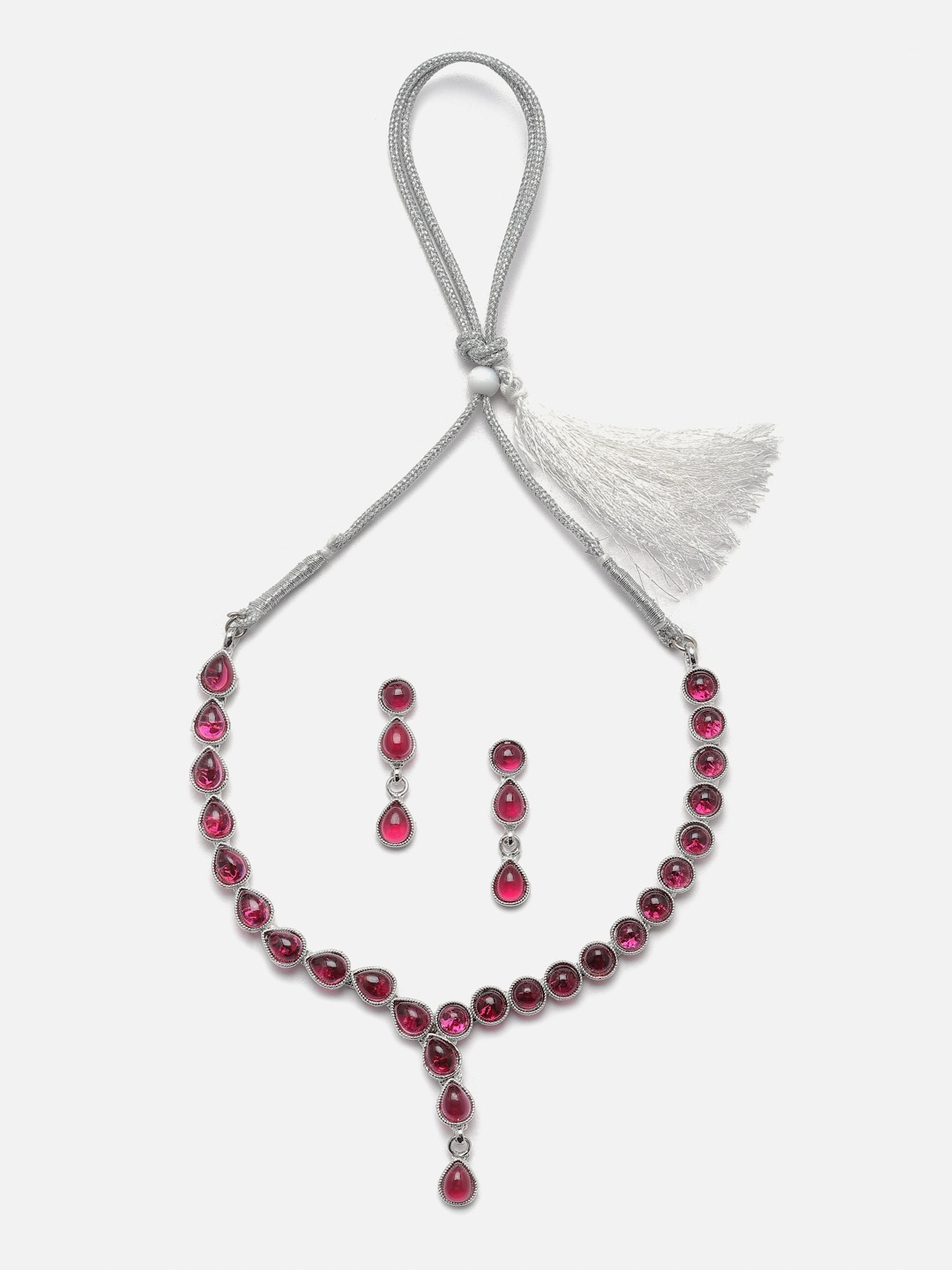 

Aazeen Rhodium-Plated American Diamond-Studded Jewellery Set, Silver