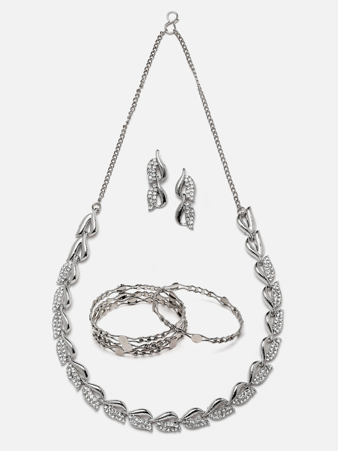 

Aazeen Silver-Plated AD-Studded Oxidised Jewellery Set