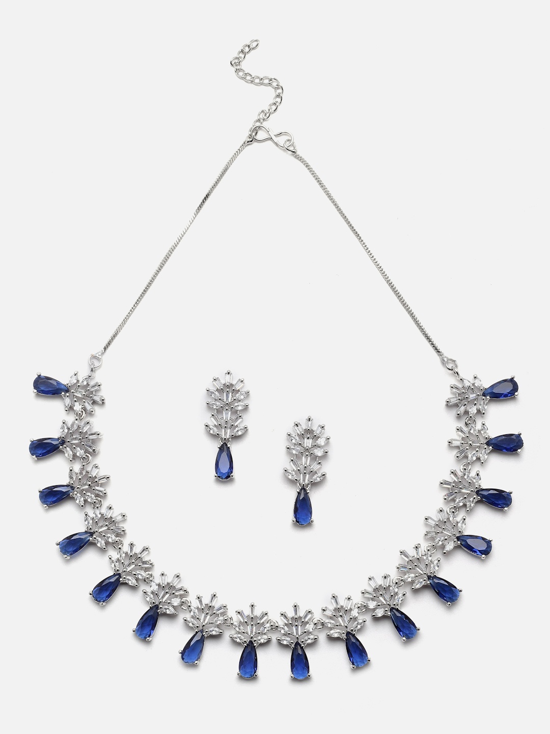

Aazeen Rhodium-Plated American Diamond Studded Jewellery Set, Silver