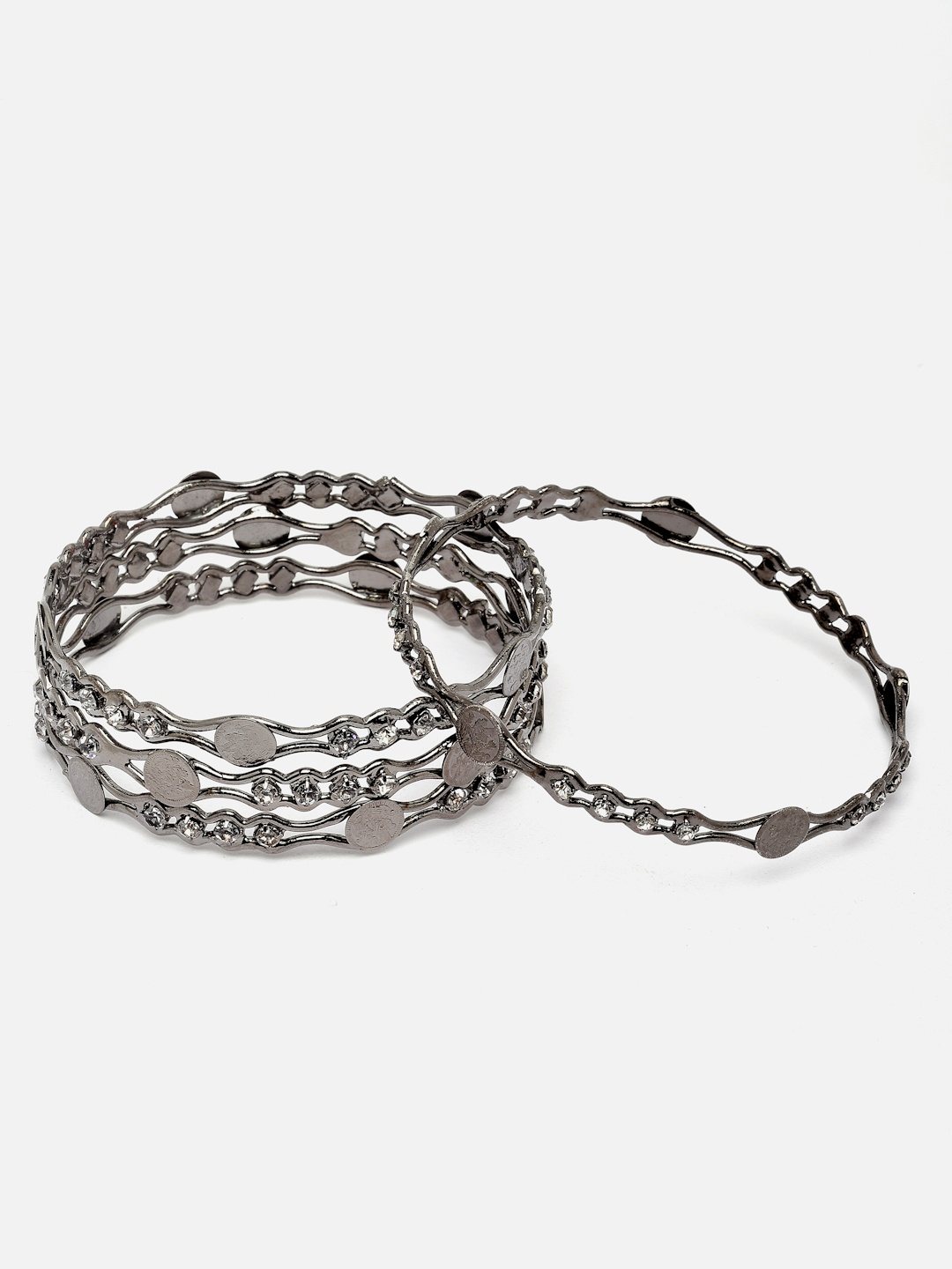 

Aazeen Set Of 4 Silver-Plated Temple Coin Bangles
