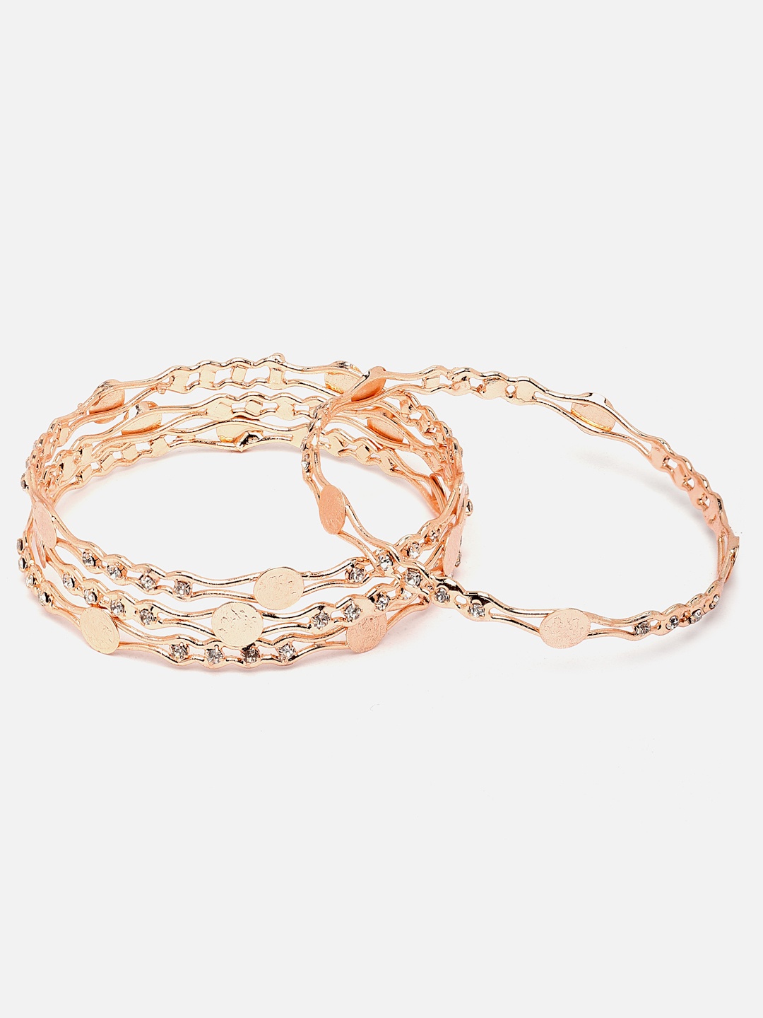 

Aazeen Set Of 4 Rose Gold-Plated AD-Studded Temple Coin Bangles