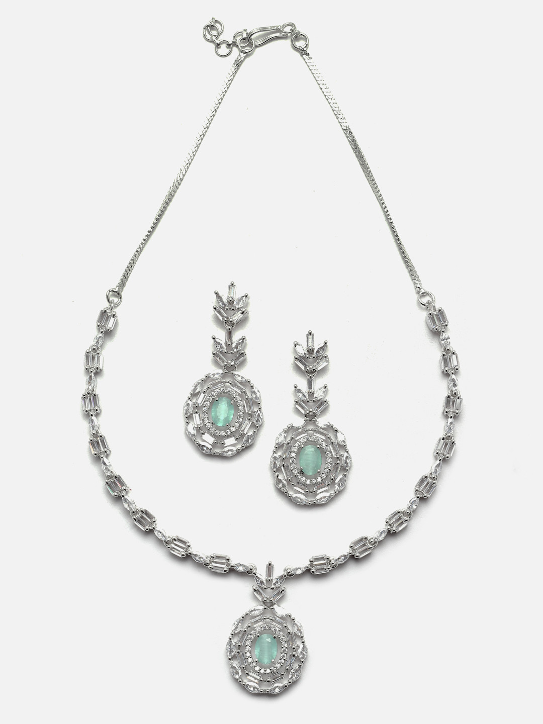 

Aazeen Rhodium-Plated AD-Studded Jewellery Set, Silver