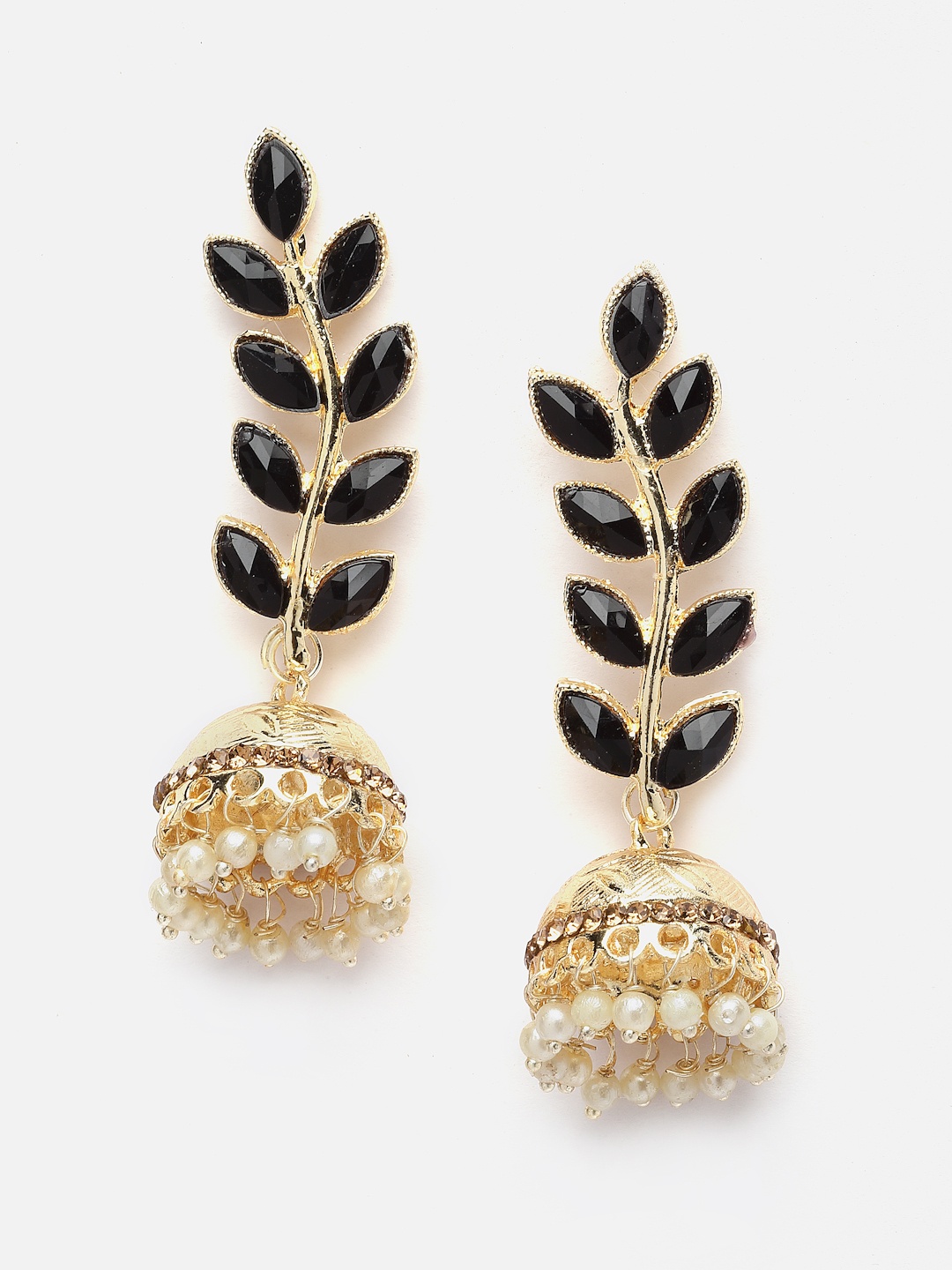 

Aazeen Gold-Plated Dome Shaped Jhumkas Earrings, Black