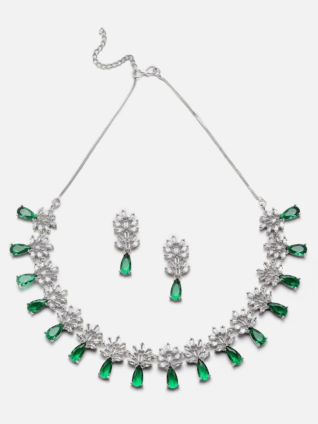 

Aazeen Rhodium-Plated AD-Studded Jewellery Set, Silver