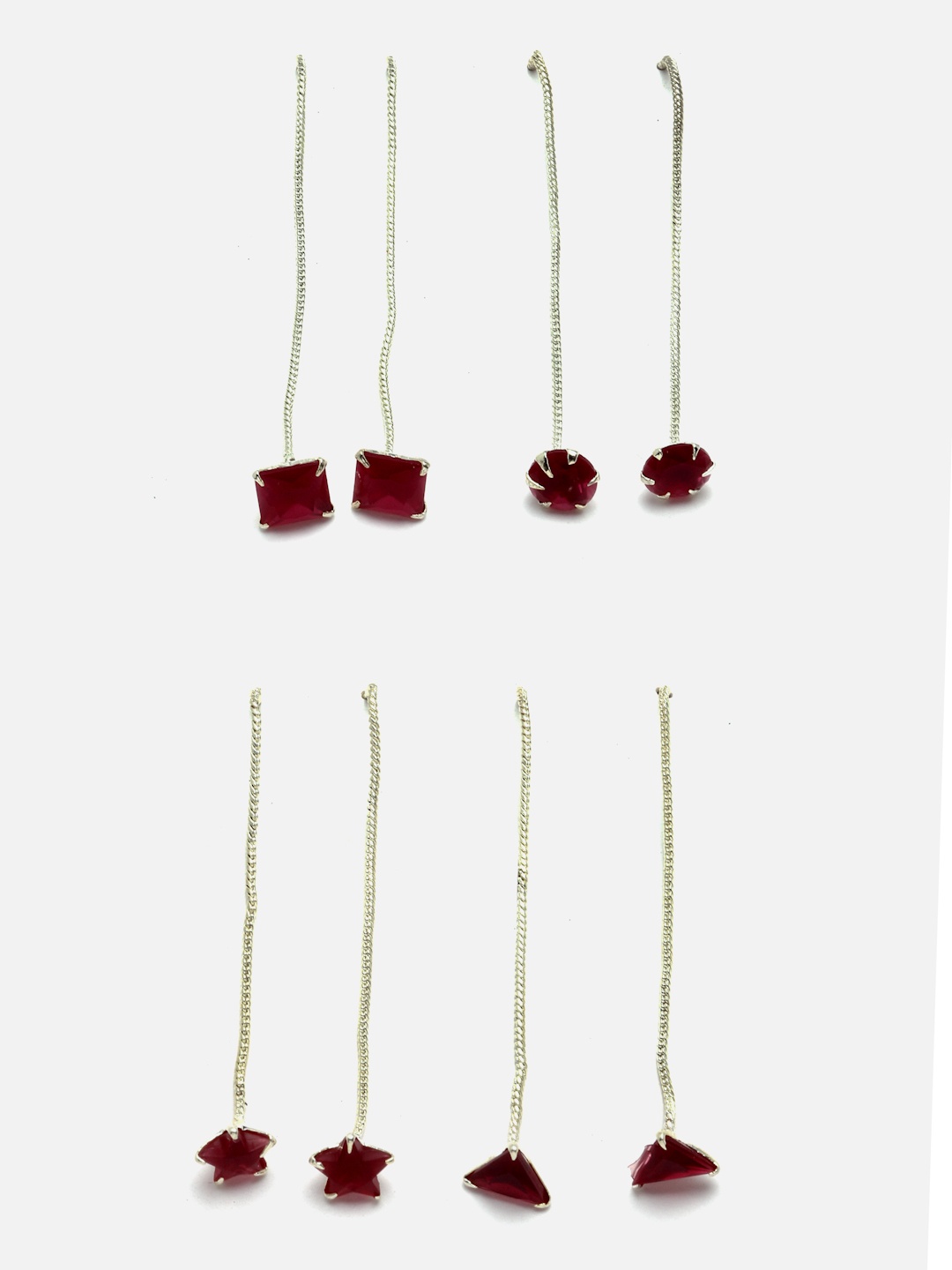 

Aazeen Set Of 4 Rhodium-Plated Contemporary Drop Earrings, Red