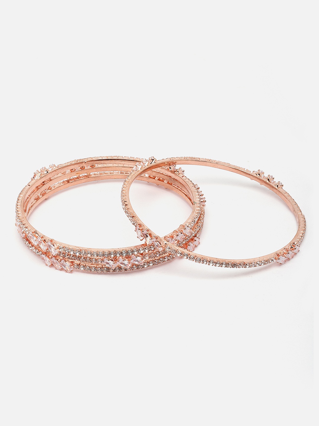 

Aazeen Set Of 4 Rose Gold-Plated American Diamond Studded Bangles