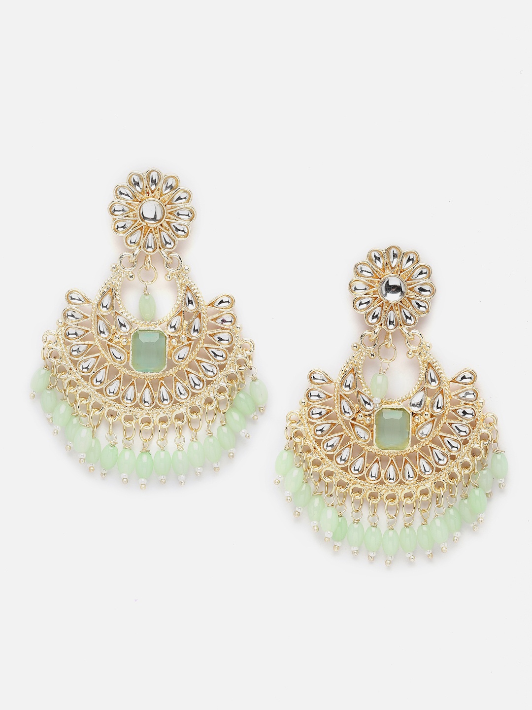 

Aazeen Gold-Plated Crescent Shaped Kundan studded Chandbalis Earrings