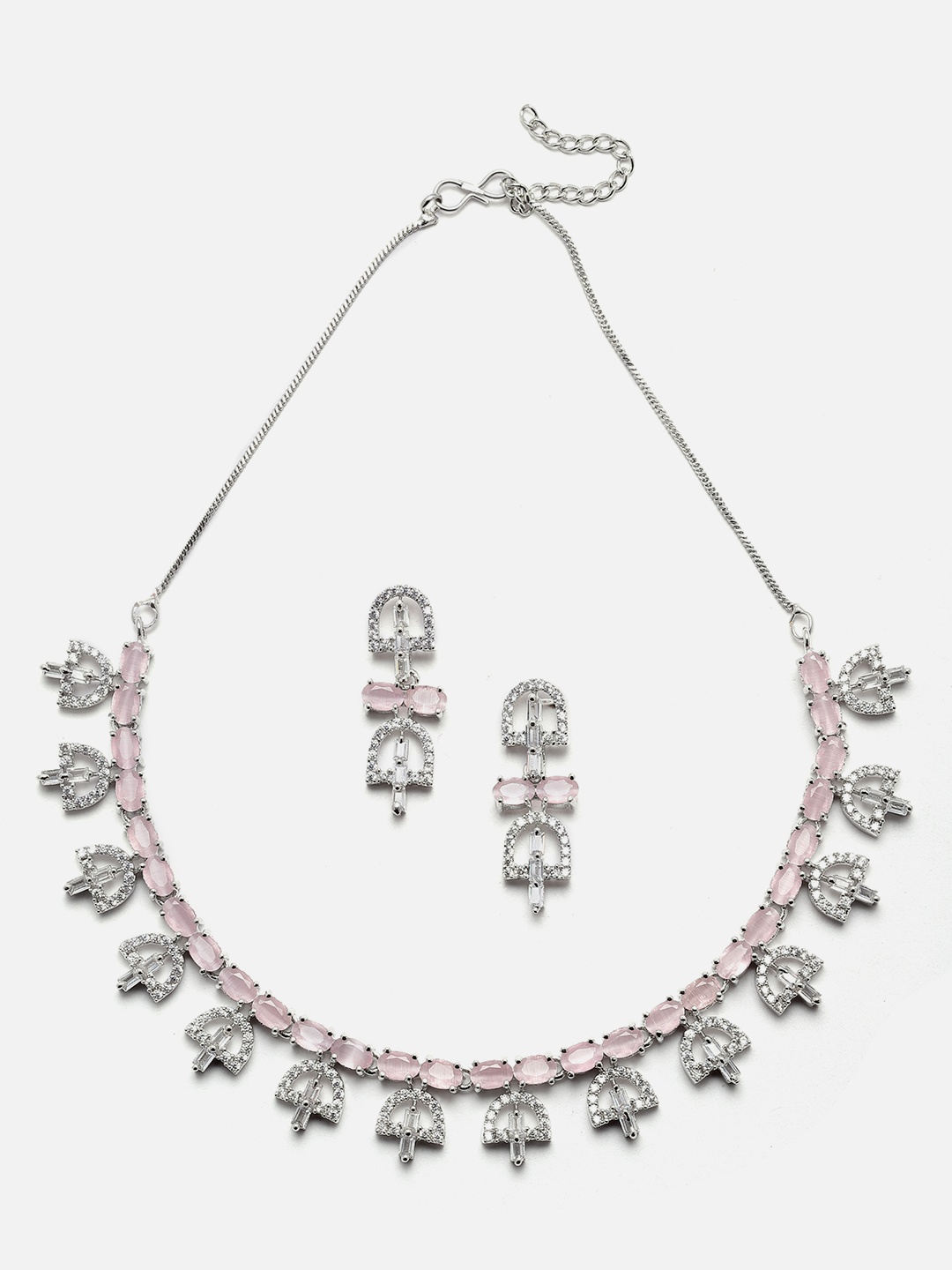 

Aazeen Rhodium-Plated AD-Studded Jewellery Set, Silver