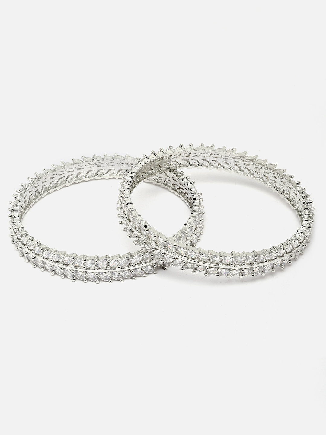 

Aazeen Set Of 2 Rhodium-Plated AD Studded Bangles, Silver