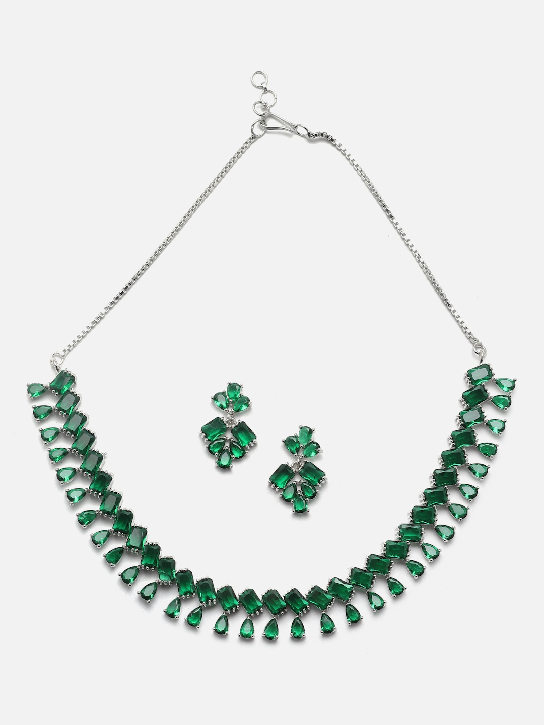 

Aazeen Rhodium-Plated American Diamond-Studded Jewellery Set, Silver