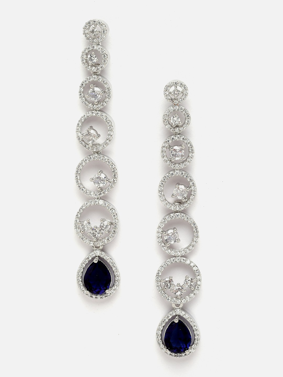 

Aazeen Rhodium-Plated Circular Drop Earrings, Blue