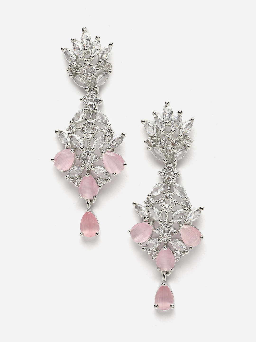 

Aazeen Rhodium-Plated Contemporary Drop Earrings, Pink