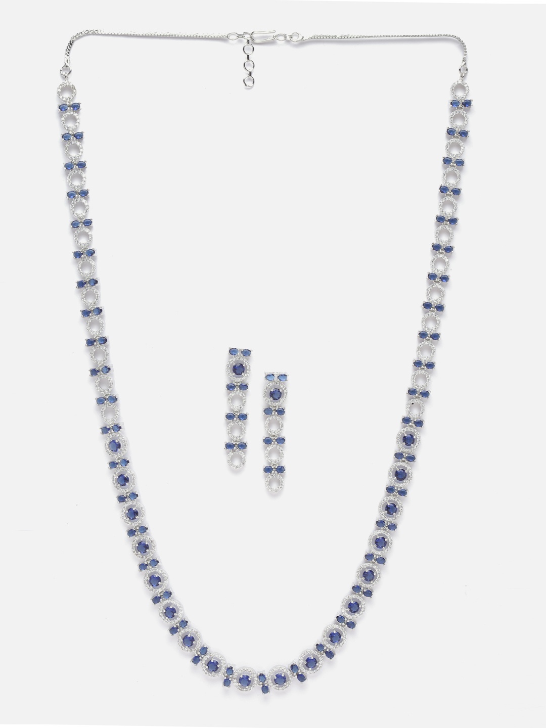 

Aazeen Rhodium-Plated American Diamond Studded Jewellery Set, Silver