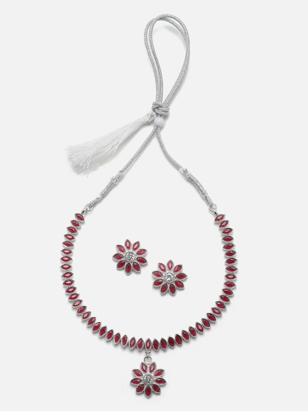 

Aazeen Rhodium-Plated AD-Studded Jewellery Set, Silver
