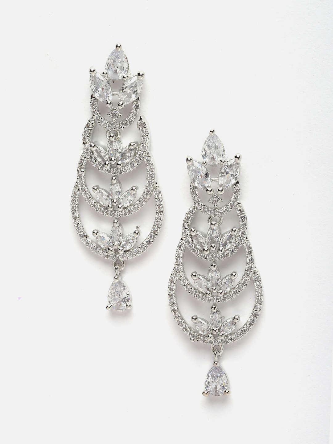 

Aazeen Rhodium-Plated Crescent Shaped Drop Earrings, Silver