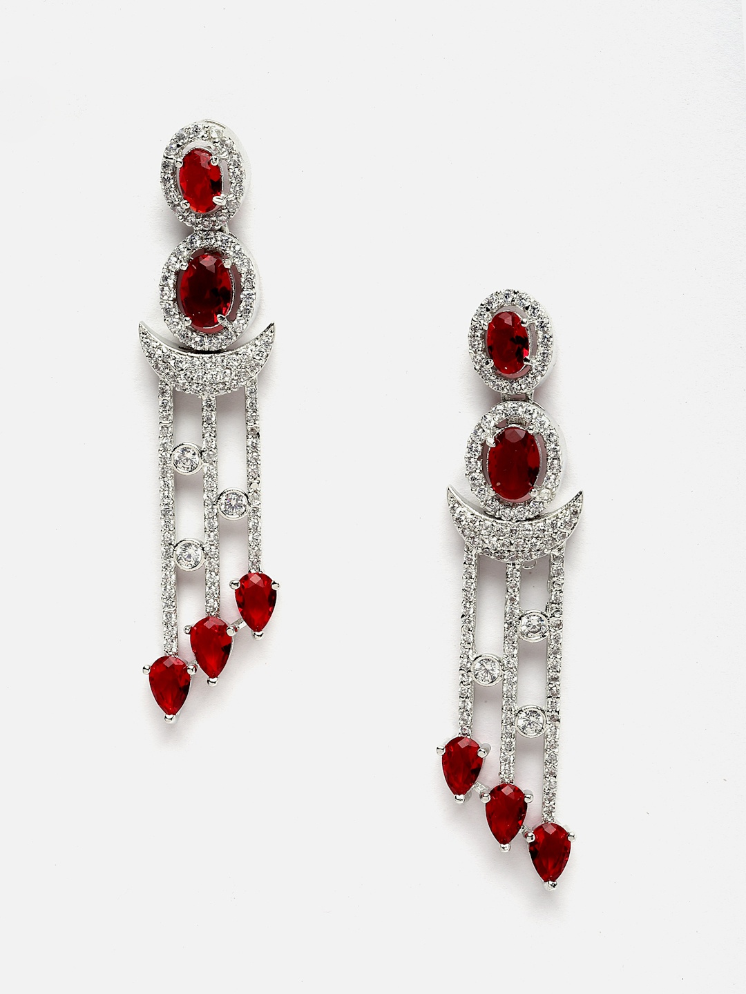 

Aazeen Rhodium-Plated Crescent Shaped Drop Earrings, Silver