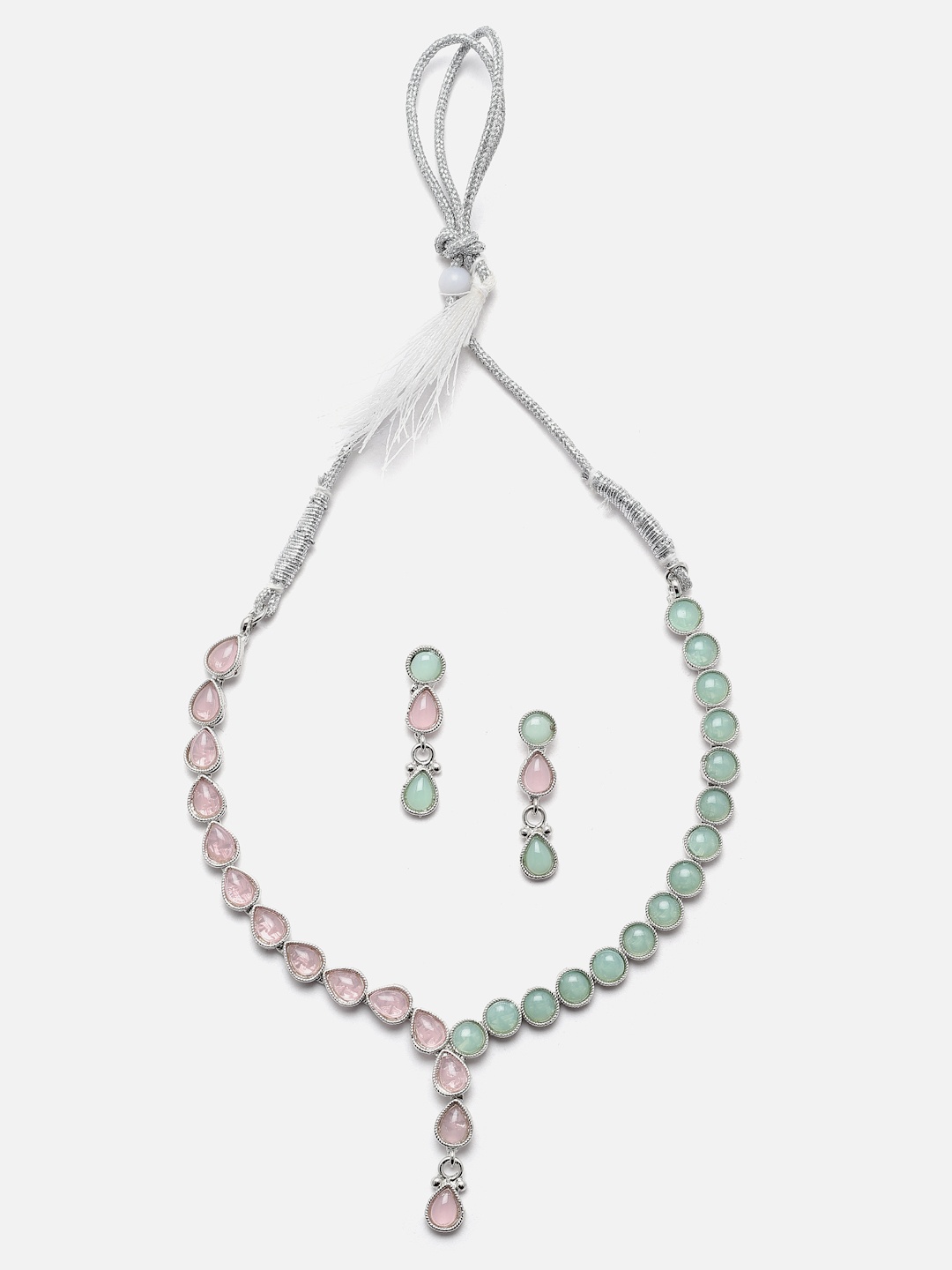 

Aazeen Rhodium-Plated AD-Studded Jewellery Set, Silver
