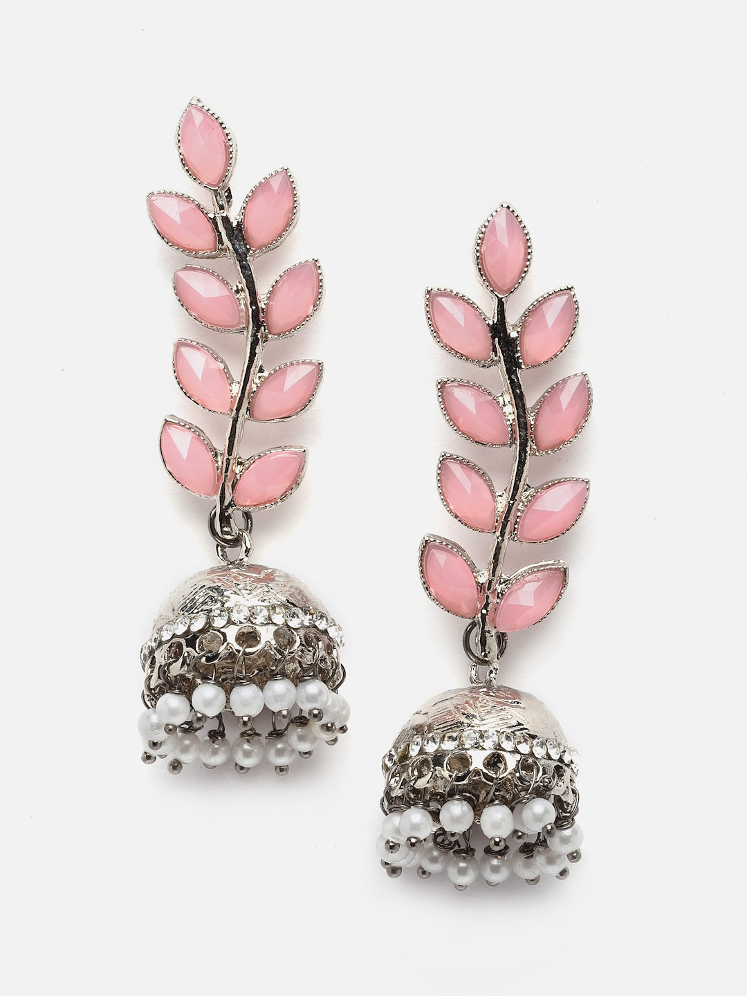 

Aazeen Silver-Plated Dome Shaped Jhumkas Earrings