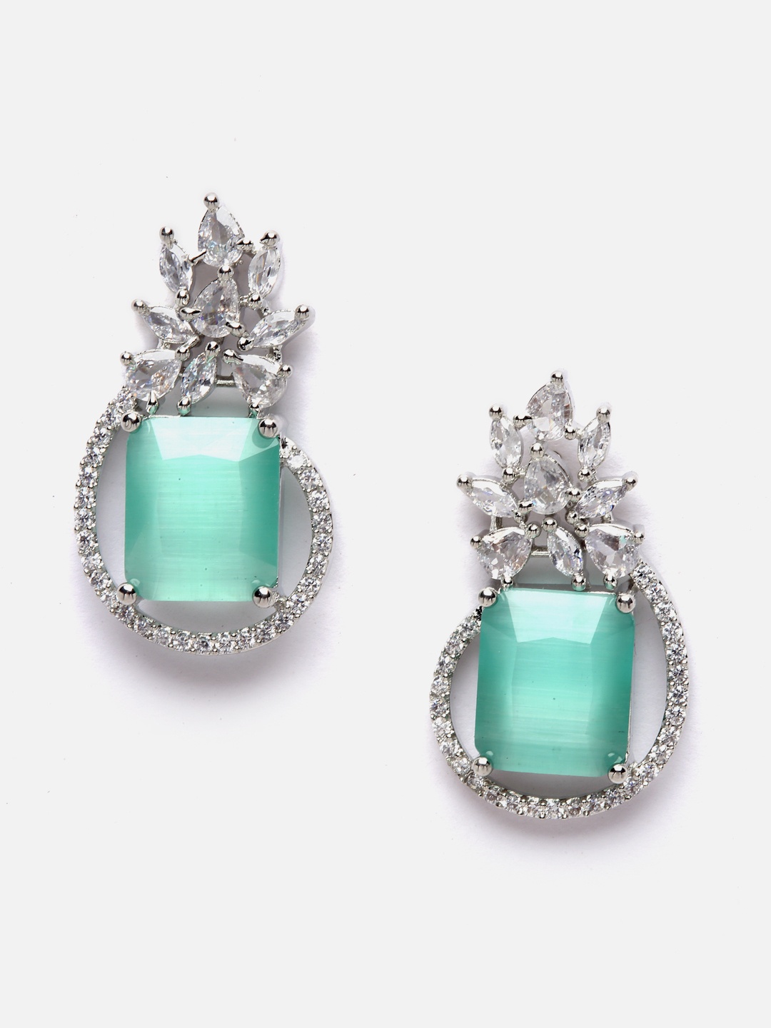 

Aazeen Rhodium-Plated Contemporary Shaped Drop Earrings, Lime green