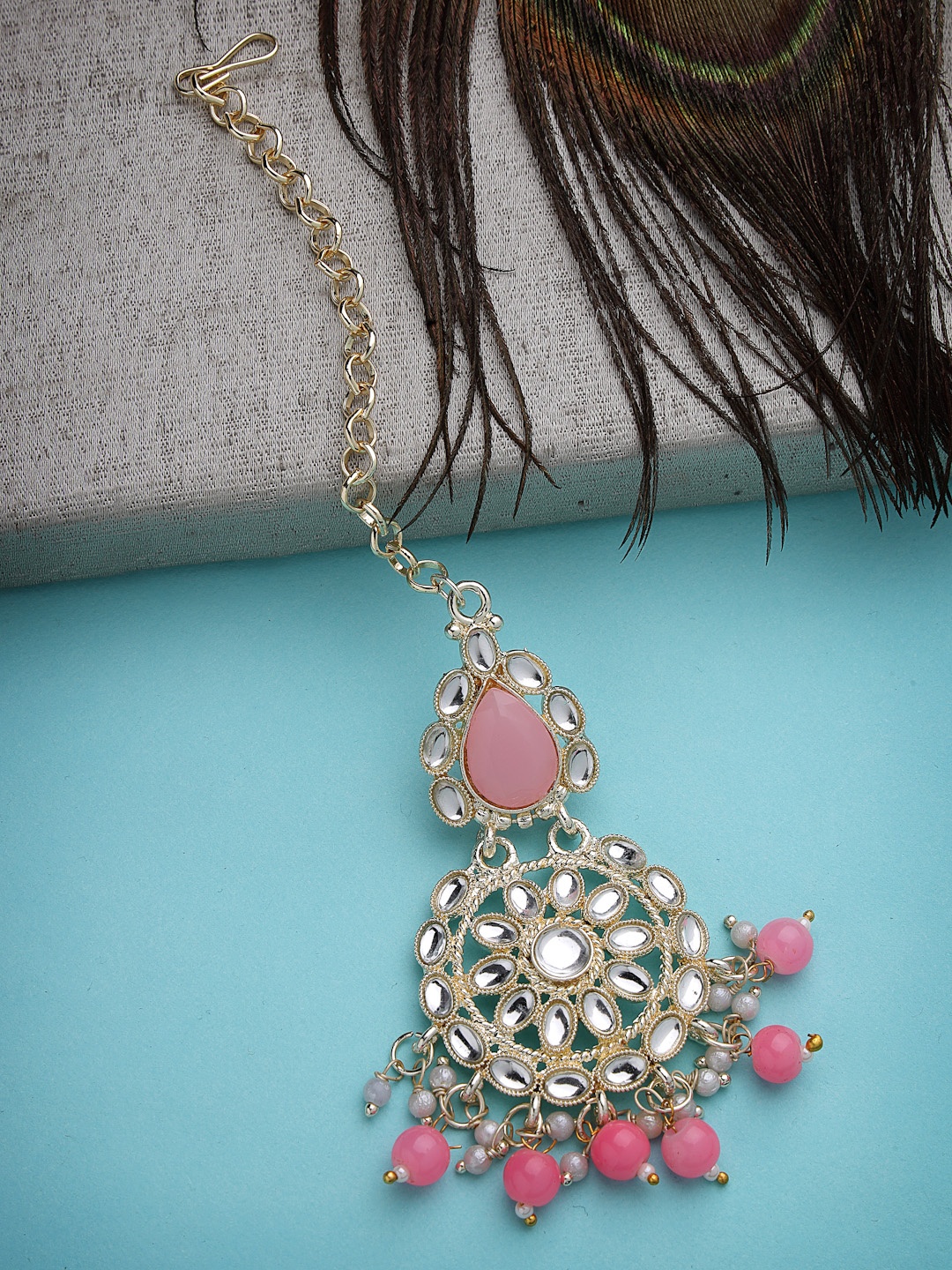 

Aazeen Gold-Plated Kundan-Studded & Beaded Maang Tikka