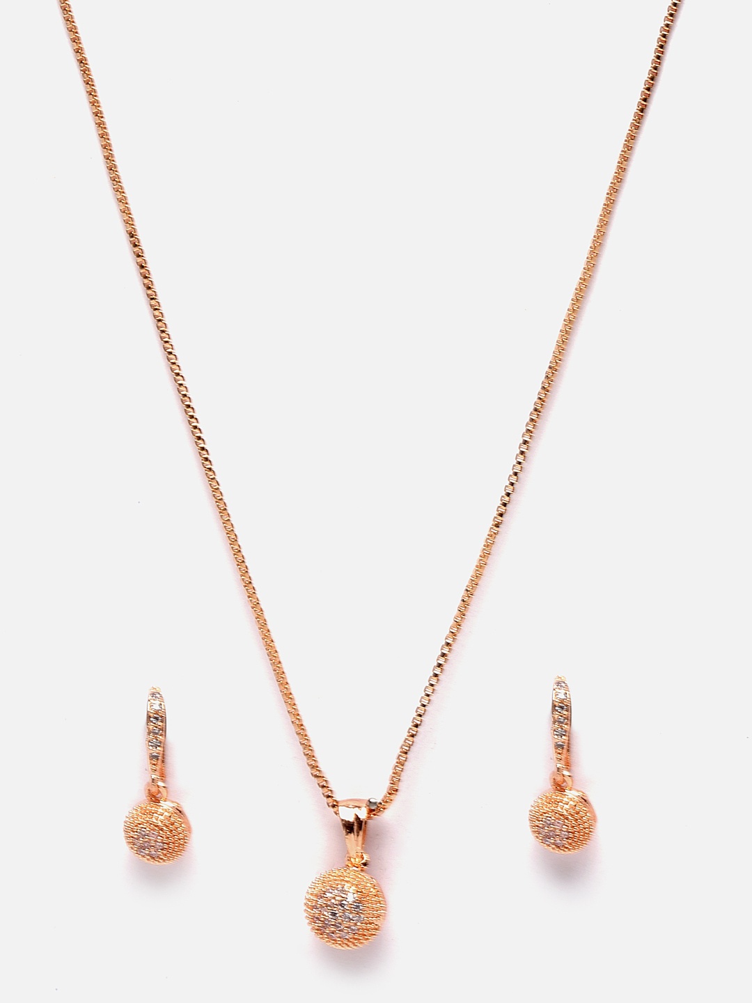 

Aazeen Rose Gold-Plated Studded Peandant with Chain and Earrings