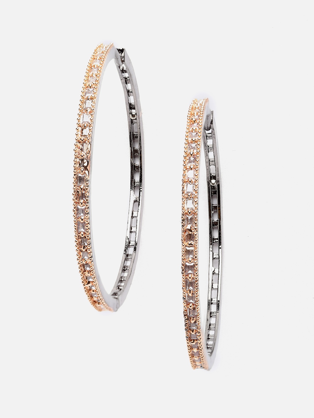 

Aazeen Rose Gold-Plated Circular American Diamond Hoop Earrings