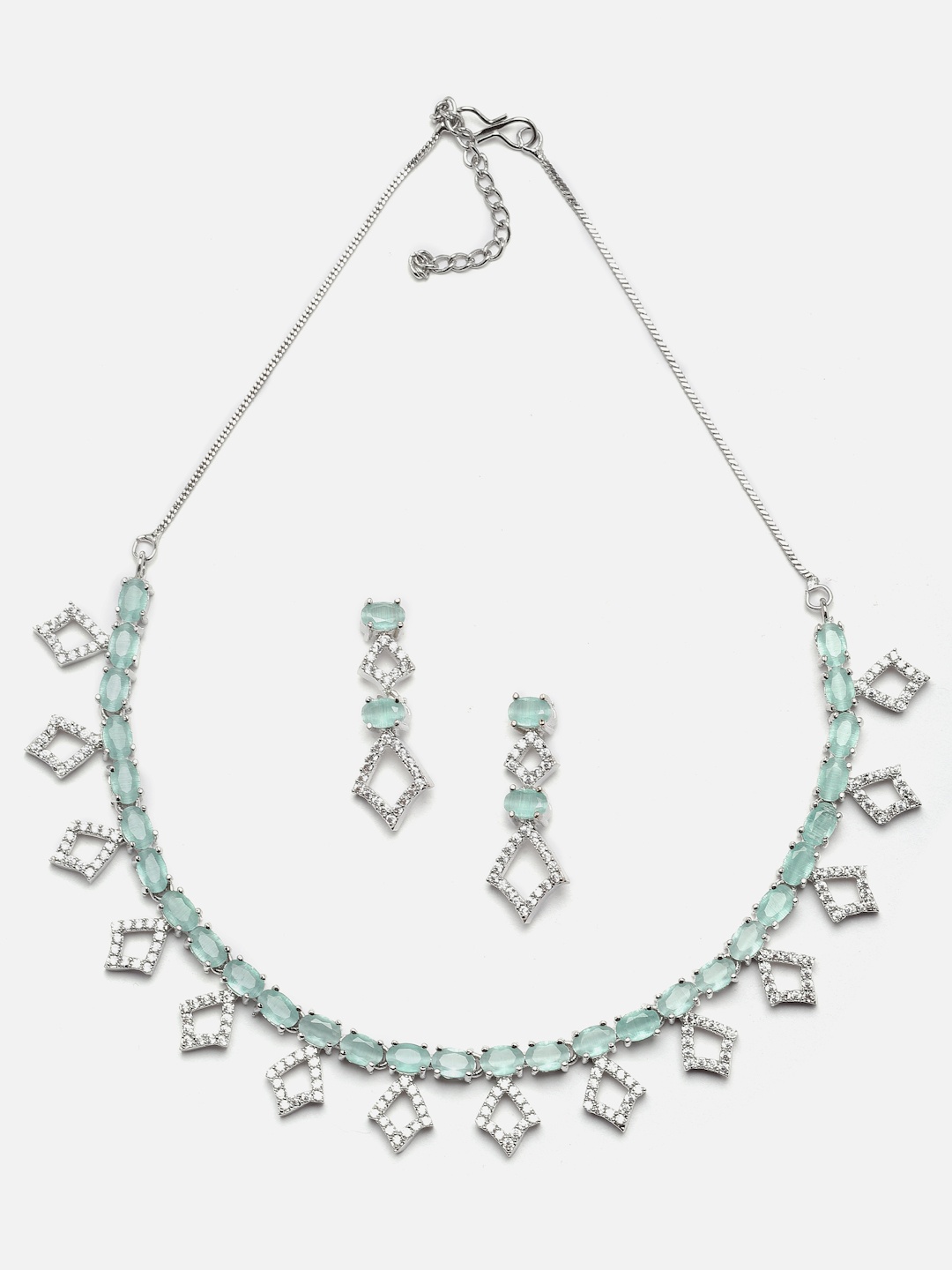

Aazeen Rhodium-Plated AD Studded Jewellery Set, Silver