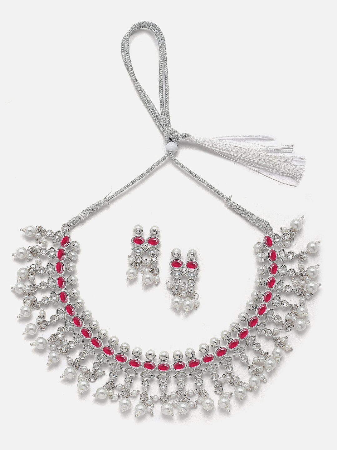 

Aazeen Rhodium-Plated AD-Studded Jewellery Set, Silver