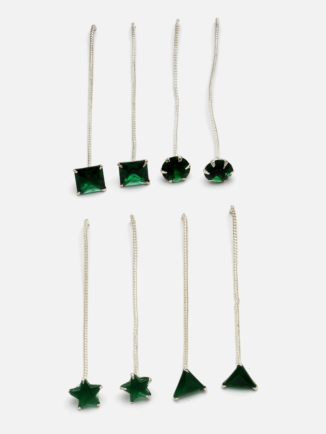 

Aazeen Set Of 4 Rhodium-Plated Contemporary Drop Earrings, Silver
