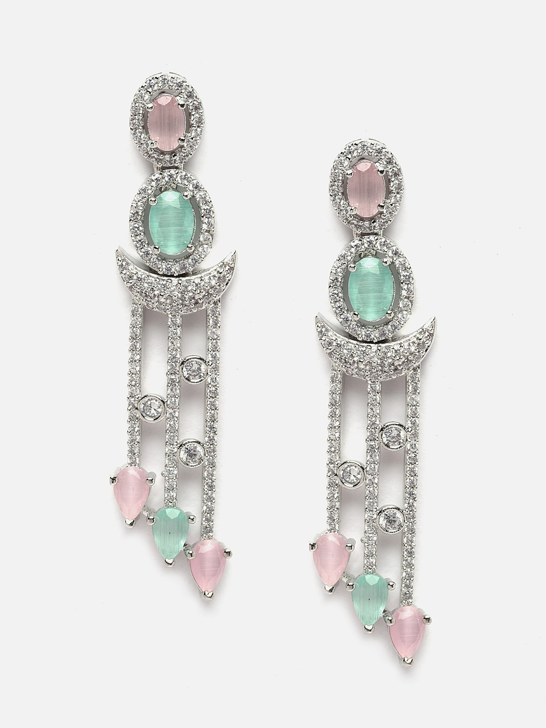 

Aazeen Rhodium-Plated Crescent Shaped Drop Earrings, Silver