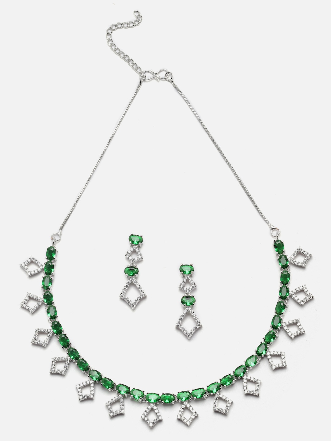 

Aazeen Rhodium-Plated AD-Studded Jewellery Set, Silver