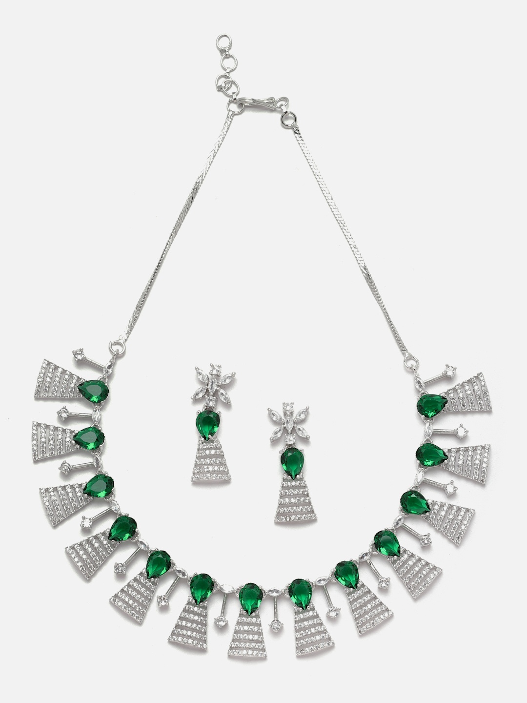 

Aazeen Rhodium-Plated AD Stone-Studded Jewellery Set, Silver