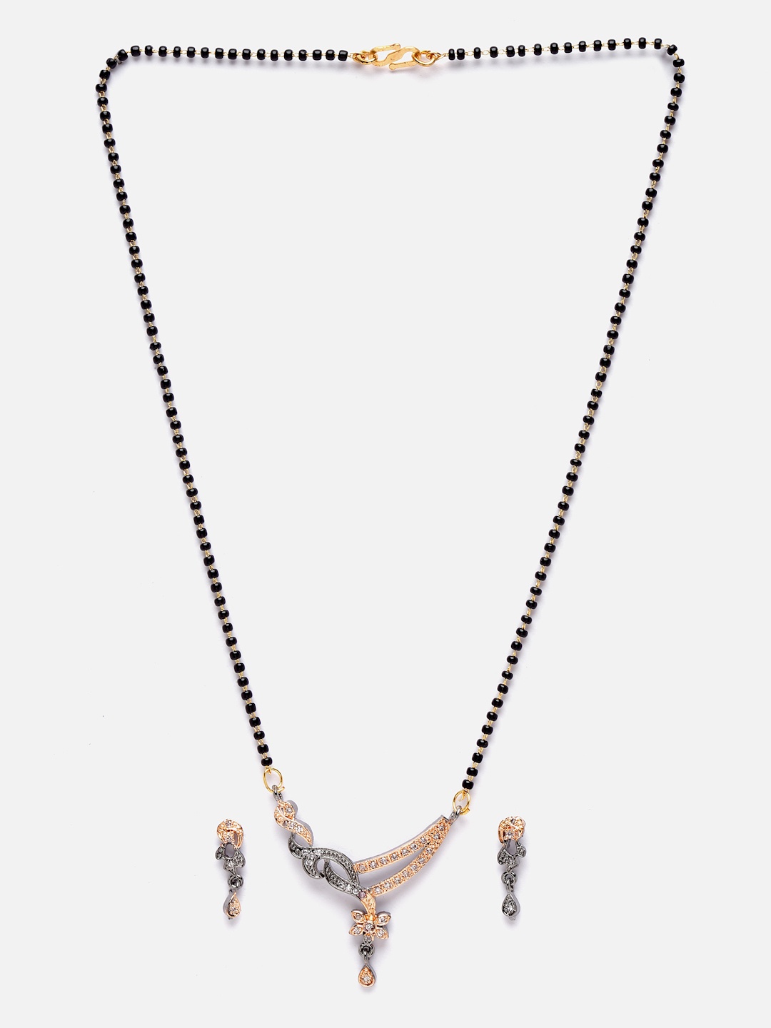 

Aazeen Rose Gold-Plated Stone Studded & Beaded Jewellery Set