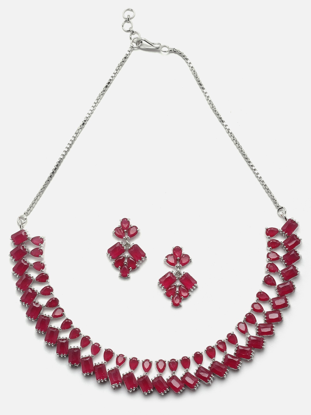 

Aazeen Rhodium-Plated American Diamond-Studded Jewellery Set, Silver