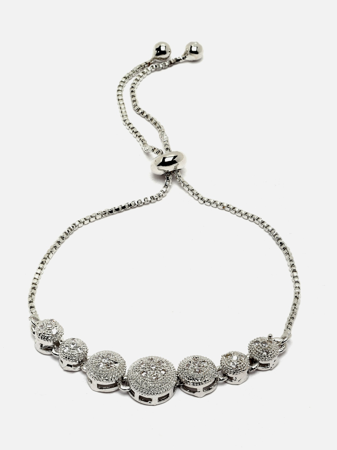 

Aazeen Rhodium-Plated Brass American Diamond Wraparound Bracelet, Silver