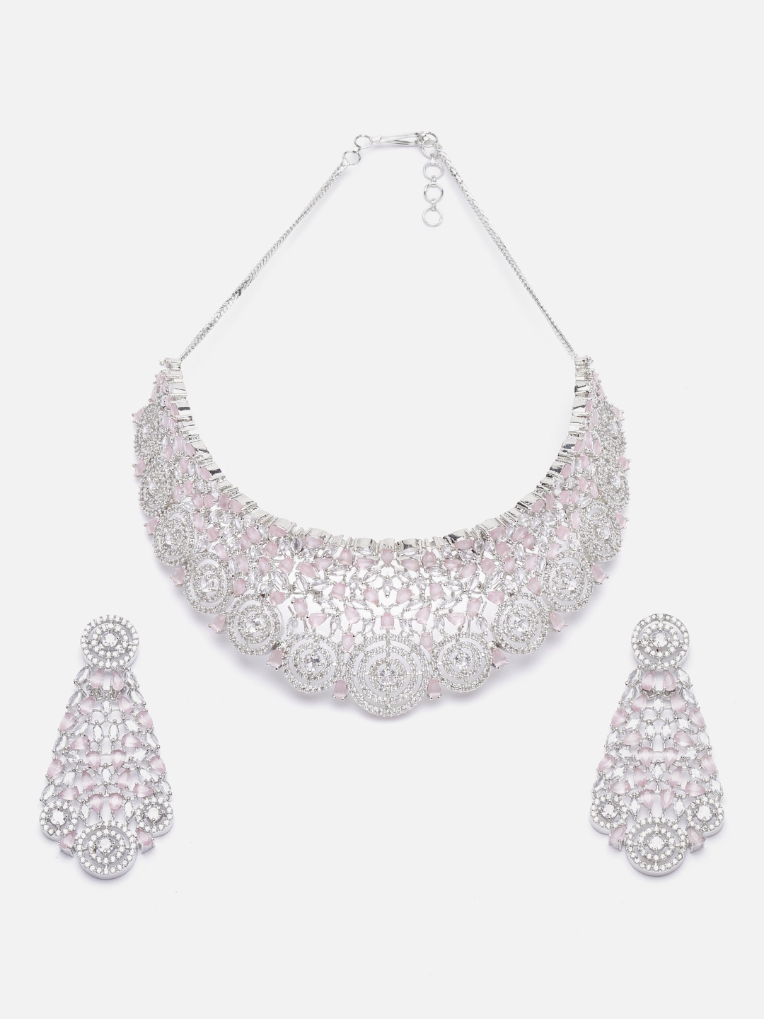 

Aazeen Rhodium-Plated AD-Studded Jewellery Set, Silver