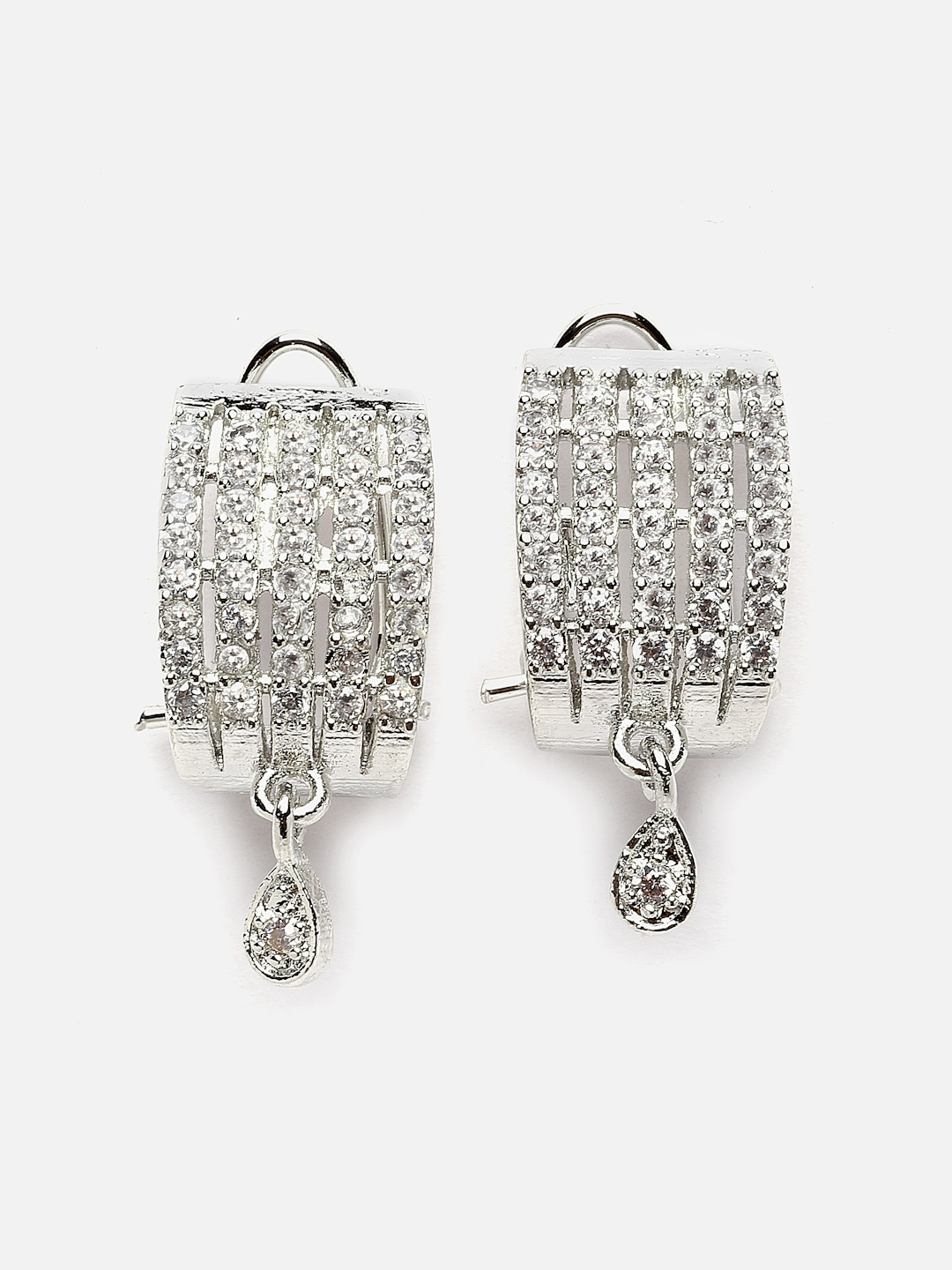 

Aazeen Rhodium-Plated Teardrop Shaped Drop Earrings, Silver