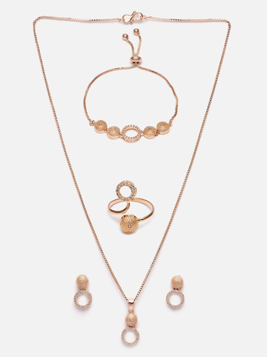 

Aazeen Rose Gold-Plated American Diamond Studded Jewellery Set