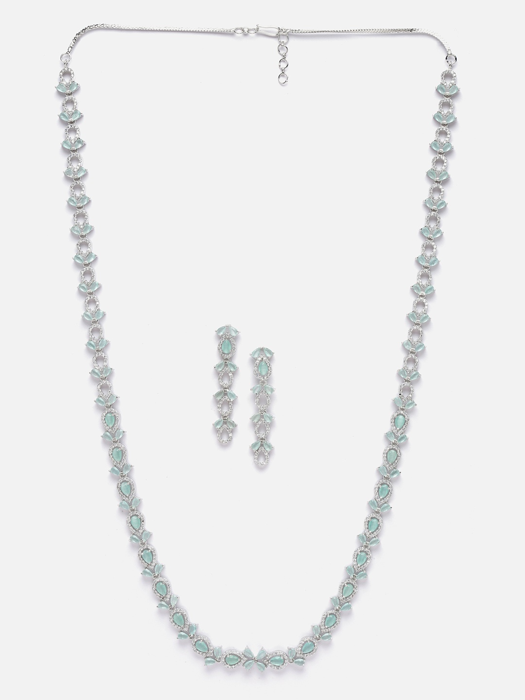 

Aazeen Rhodium-Plated American Diamond-Studded Jewellery Set, Silver