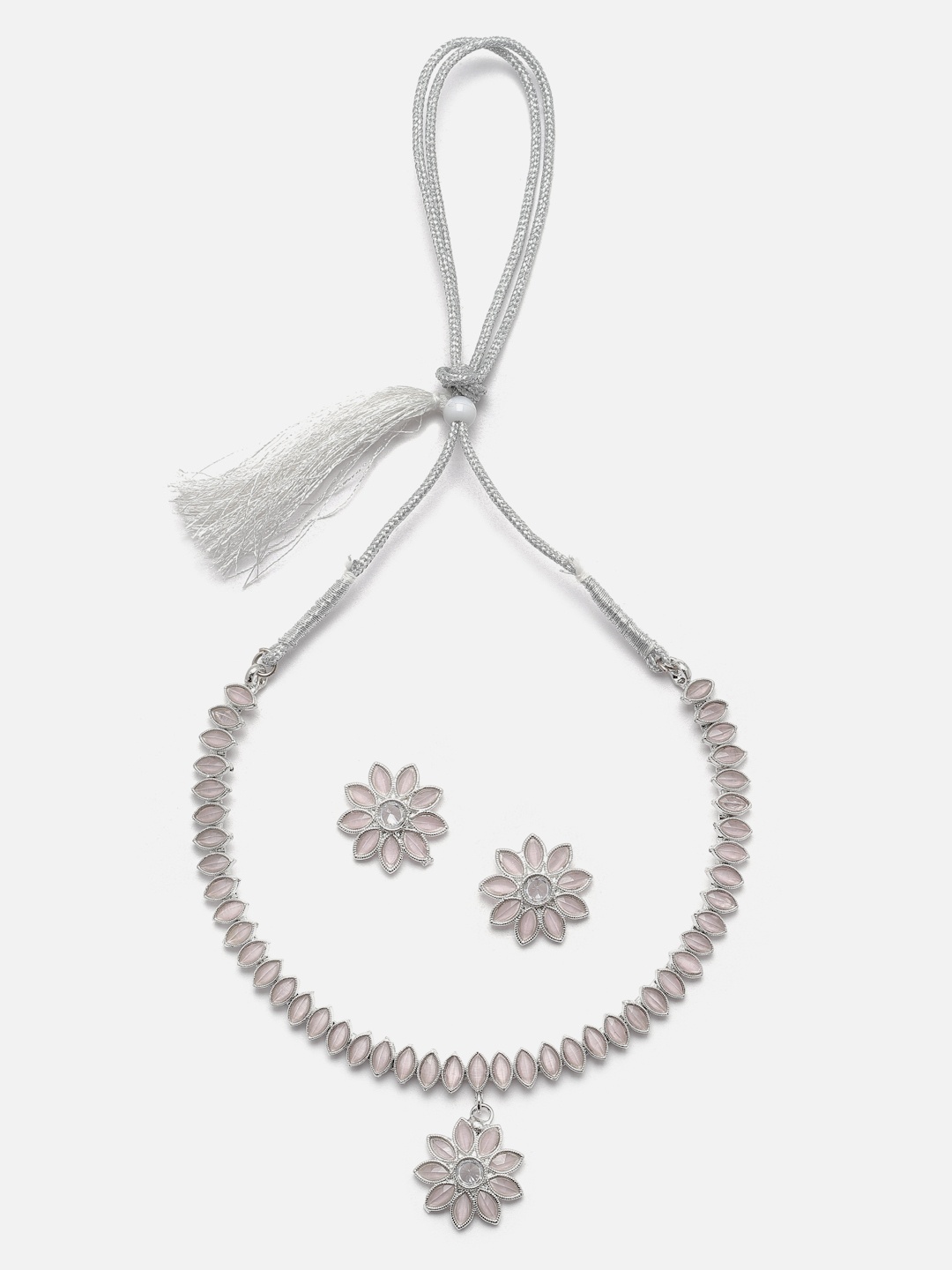 

Aazeen Rhodium-Plated Silver-Toned AD Studded Jewellery Set