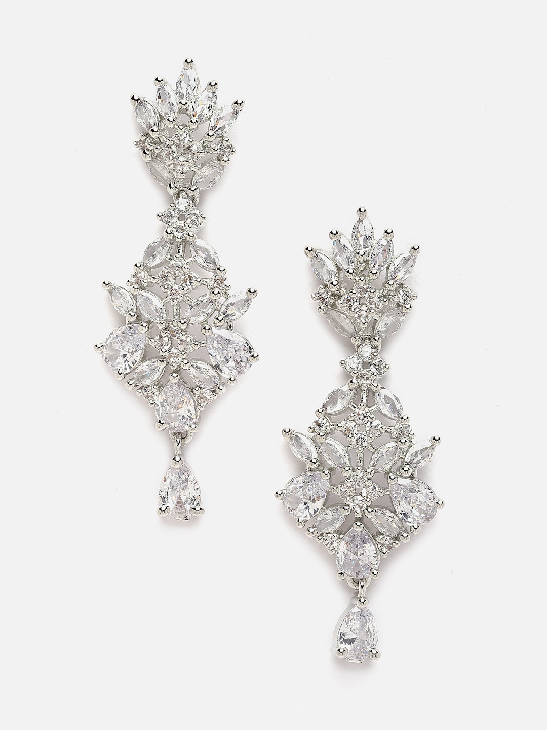 

Aazeen Rhodium-Plated Contemporary Drop Earrings, White