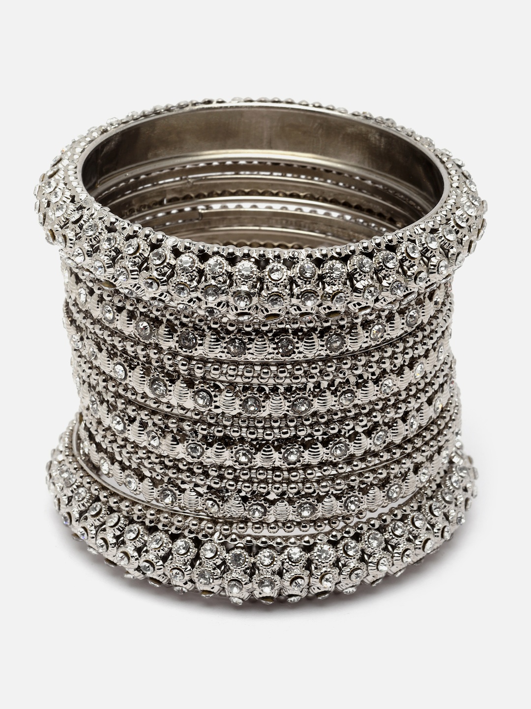 

Aazeen Oxidised Set Of 28 Silver-Plated Stones Studded Bangles