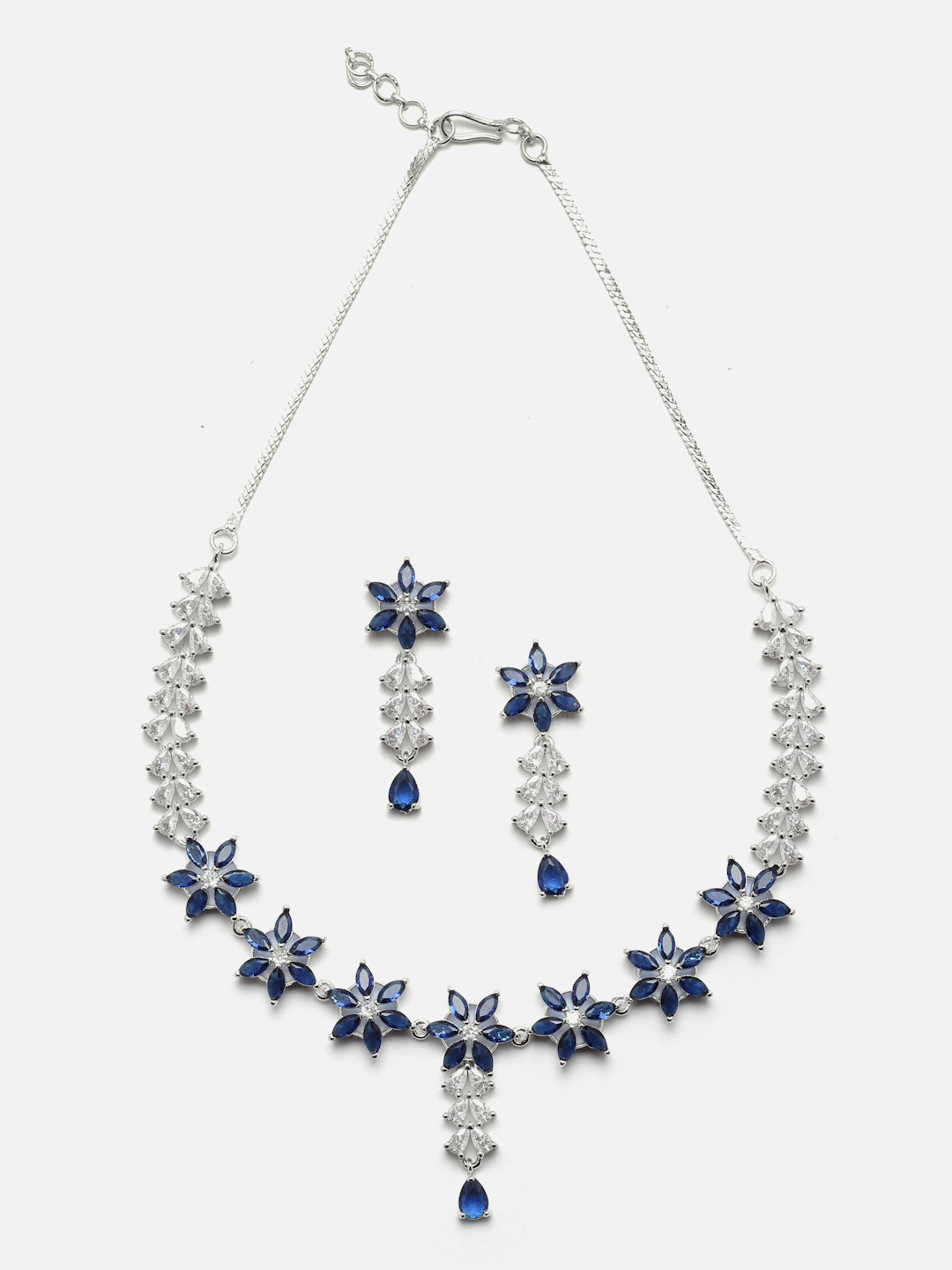 

Aazeen Rhodium-Plated AD-Studded Jewellery Set, Silver