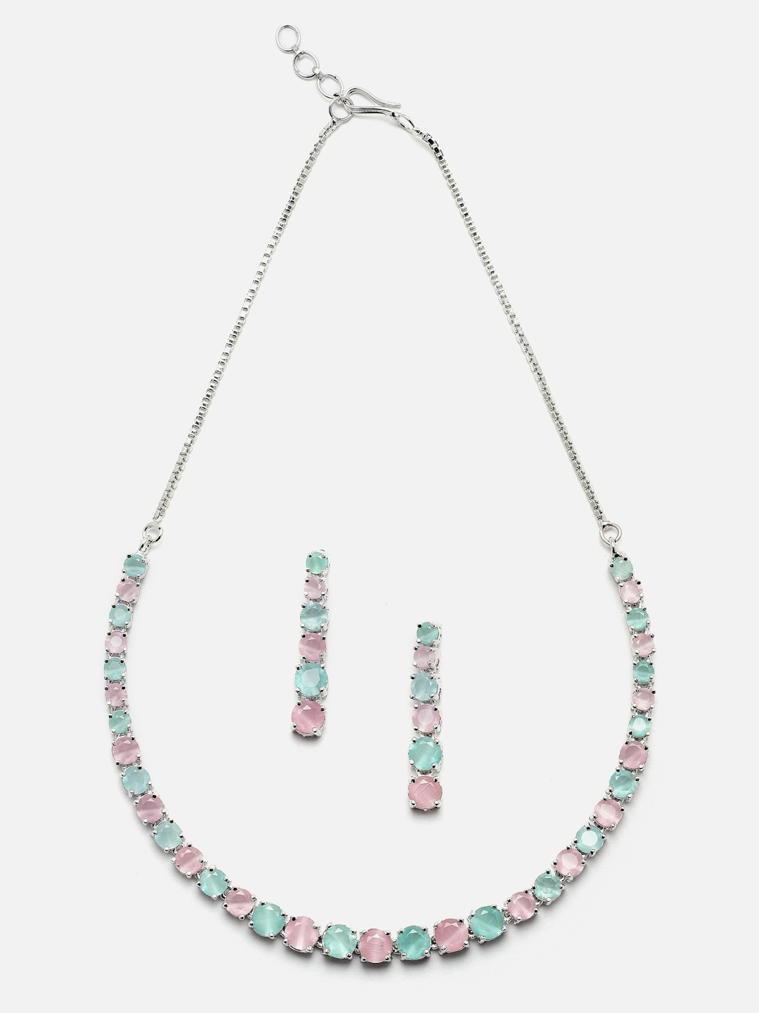 

Aazeen Rhodium-Plated AD-Studded Jewellery Set, Silver