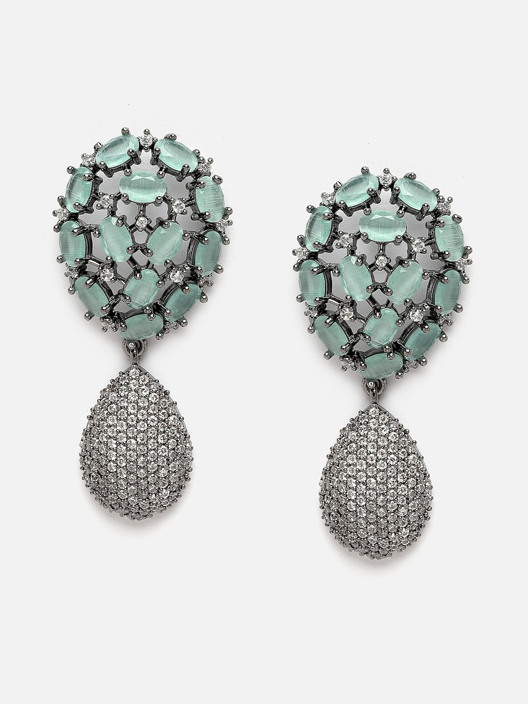 

Aazeen Lime Green Teardrop Shaped Jhumkas Earrings
