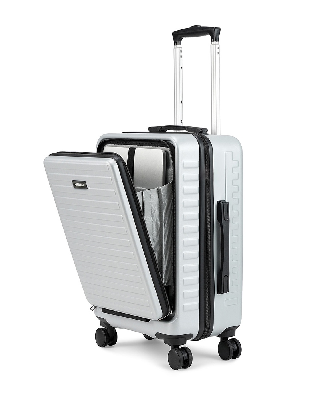 

Assembly Grey Textured Hard-Sided Cabin-Sized Trolley Suitcase 40L