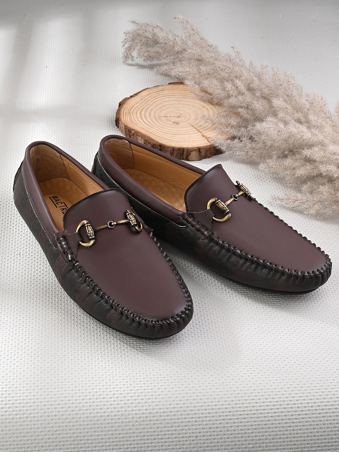 

Mactree Men Embellished Comfort Insole Horsebit Loafers, Maroon