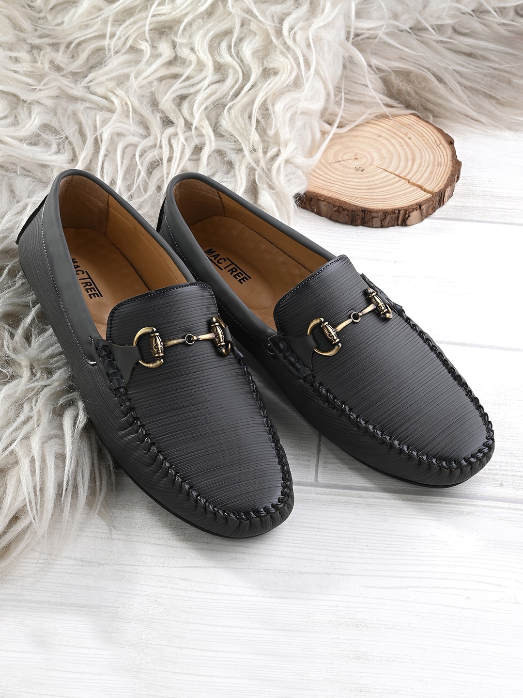

Mactree Men Embellished Comfort Insole Horsebit Loafers, Grey
