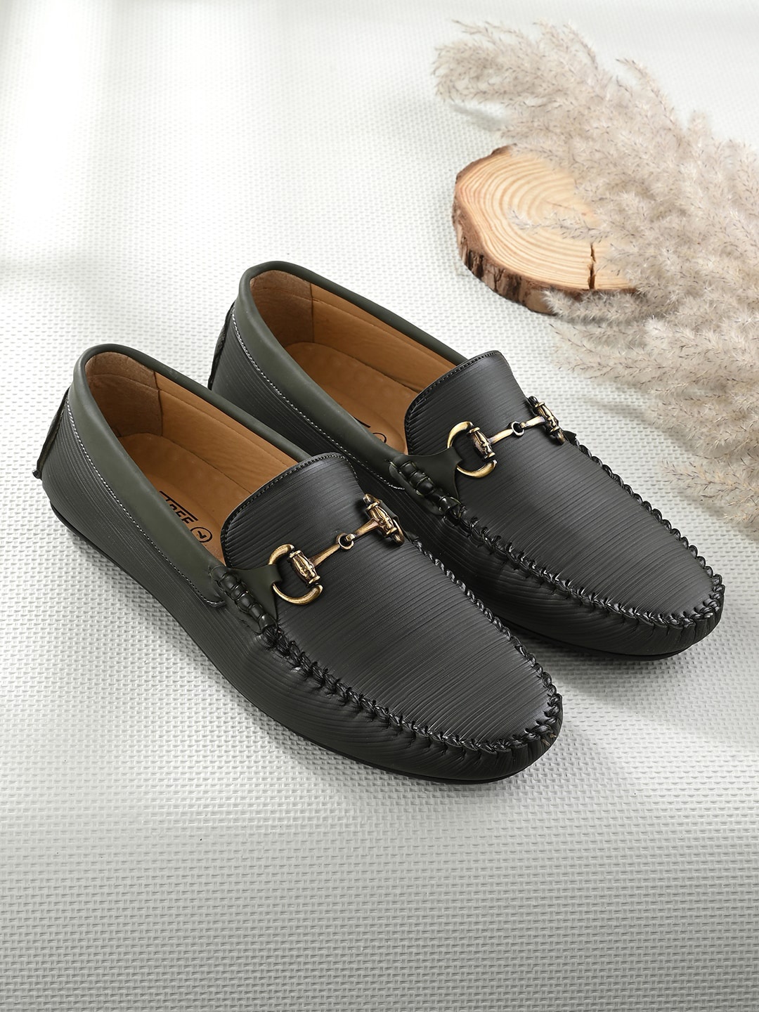

Mactree Men Embellished Comfort Insole Horsebit Loafers, Olive